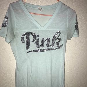 Pink V-neck T-shirt with sequin detail